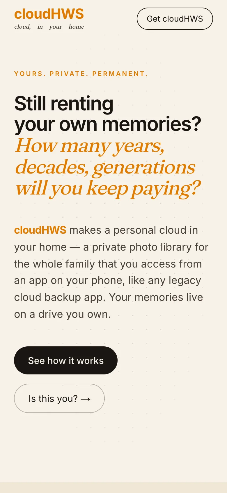cloudHWS website on a phone, built by Anixeo